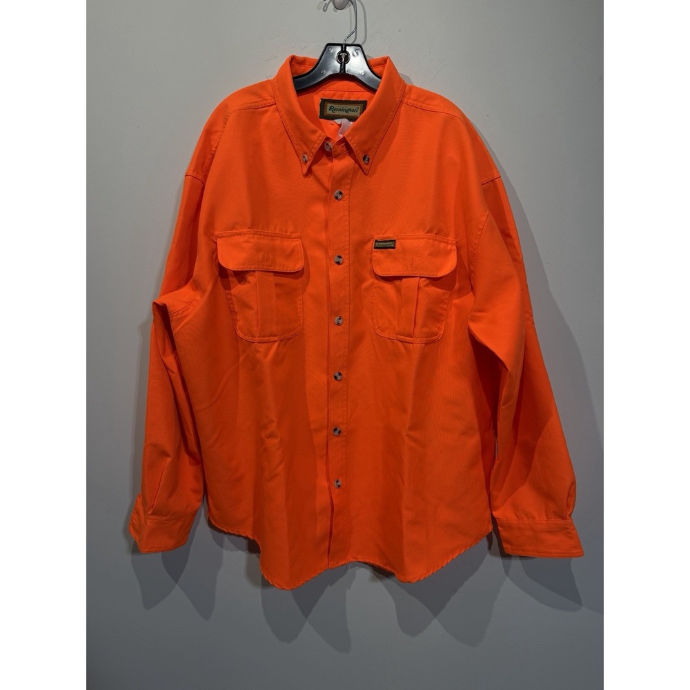 Remington Shirt Mens 2XL Blaze Orange Button Down Pockets Outdoor Hunting